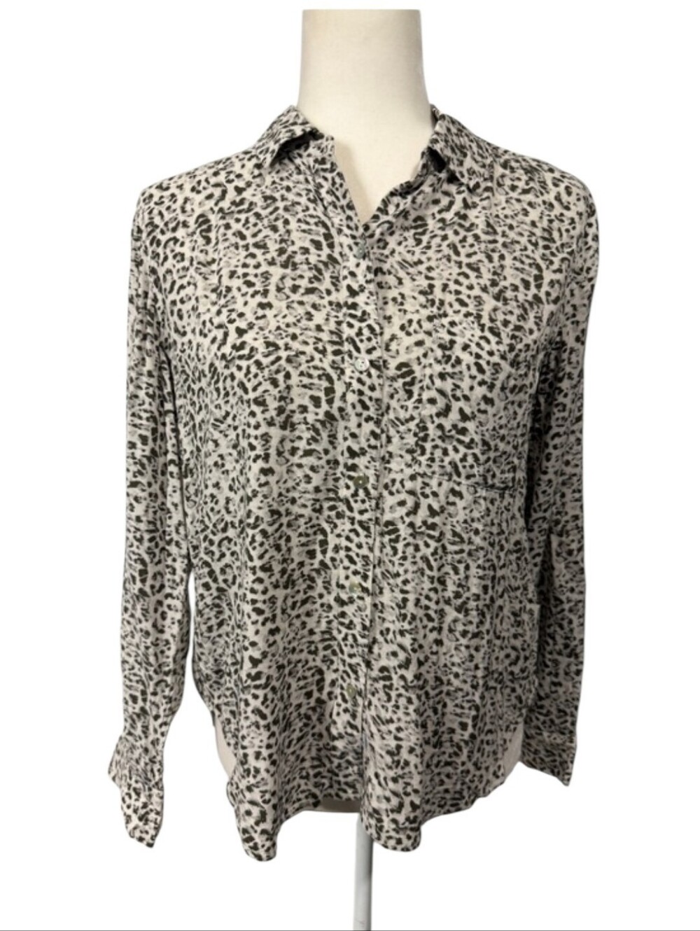 Rails Josephine Charcoal Watercolor Cheetah Animal Print Button-Up Blouse Sz XS